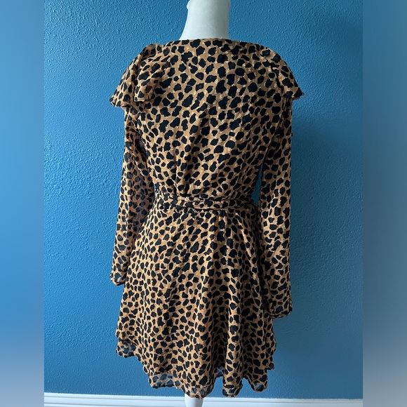 Free People Leopard Print Ruffle Collar Wrap Mini Dress Size XSmall - Picture 3 of 7